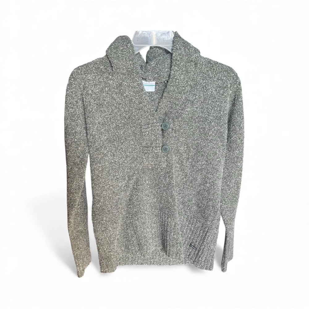 Columbia Women’s Button Neck Hooded Green Sweater, Size L